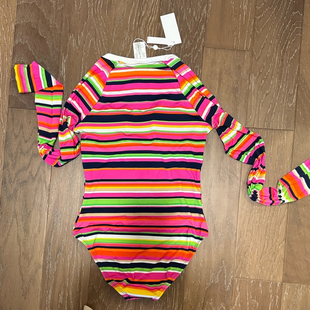 Trina Turk Vibrant Striped One Piece Swimsuit Rashguard - Picture 4 of 5